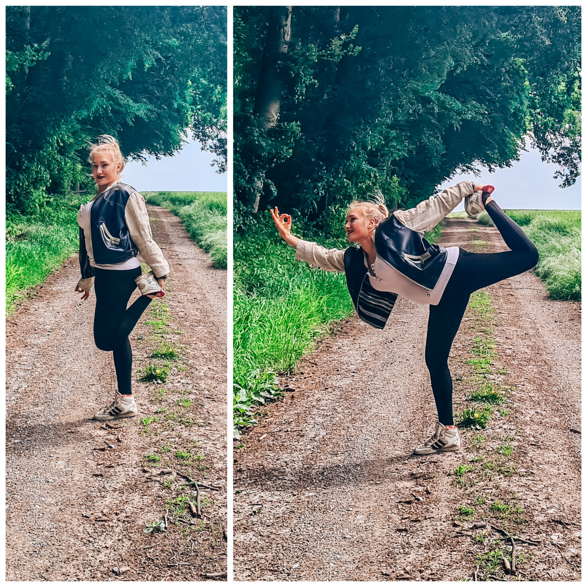 Eileen Kraus in einer Yogapose vor einem Wald