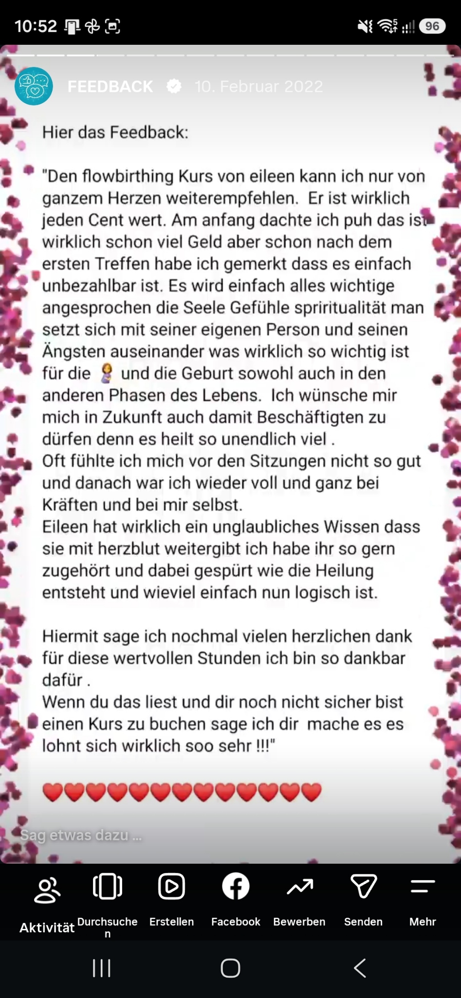 Rückmeldung zur Geburtsvorbereitung und Geburtsbegleitung von Eileen Kraus