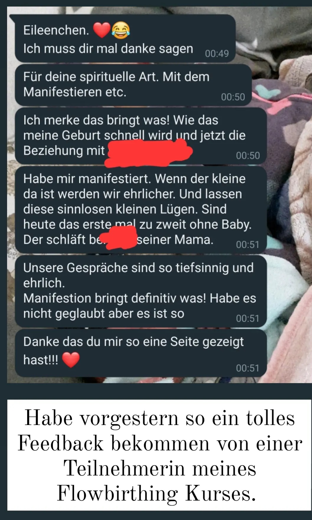 Rückmeldung zur Geburtsvorbereitung und Geburtsbegleitung von Eileen Kraus