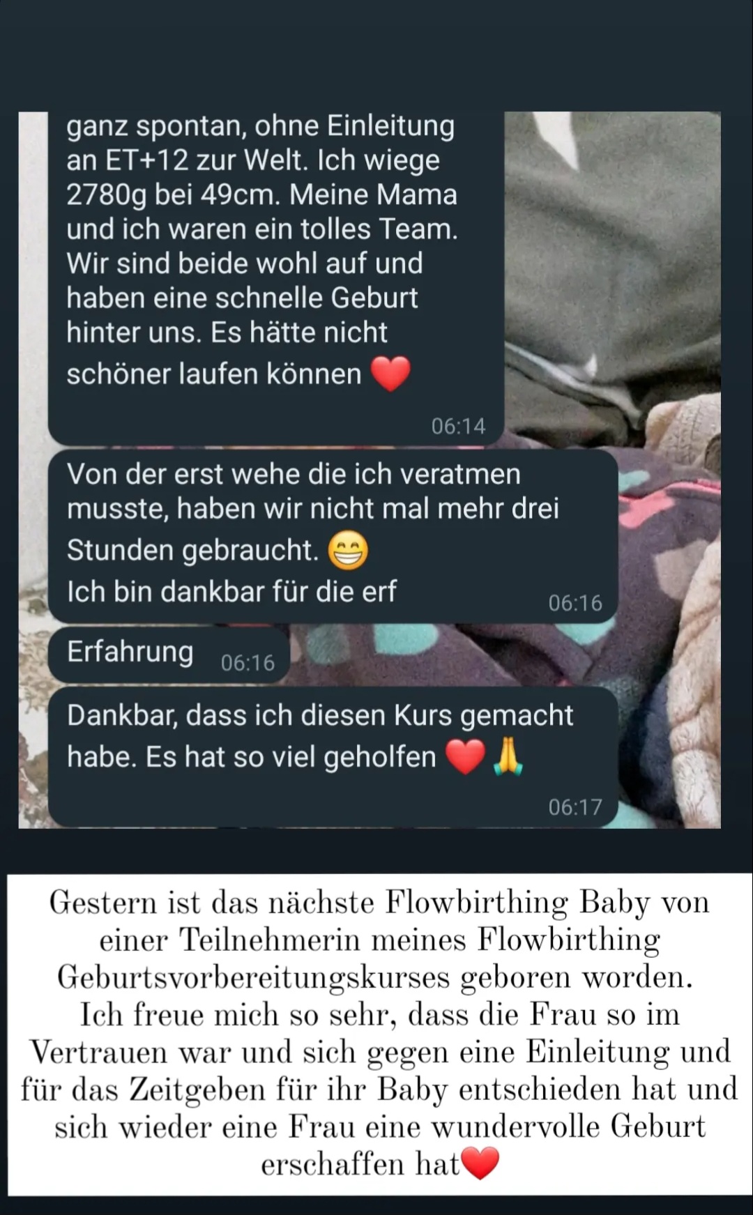 Rückmeldung zur Geburtsvorbereitung und Geburtsbegleitung von Eileen Kraus