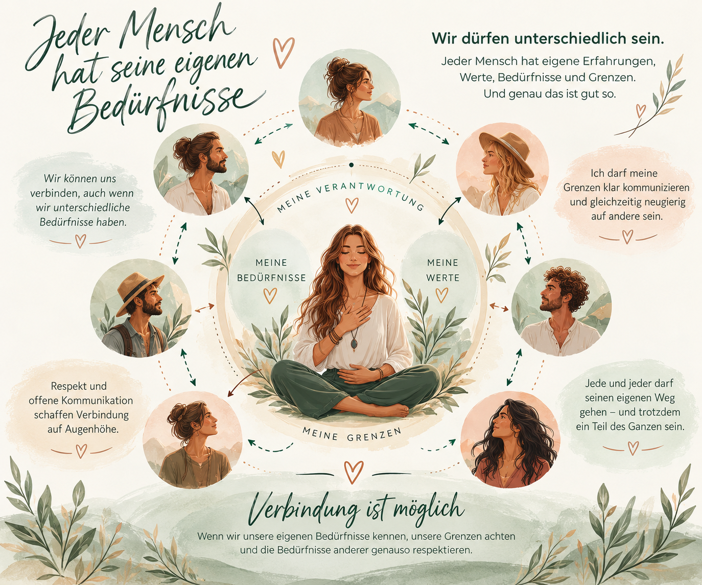 Infografik über eigene Bedürfnisse, klare Kommunikation und persönliche Grenzen